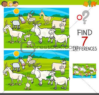 find differences game with goats animal characters