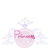 princess Birthday party card, color girl projekt logo, print t-shirt, lettering princess life with floral flowers ornament in circle