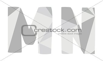 M, n grey alphabet letter vector set isolated on white background