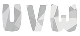 U, v, w grey alphabet letter vector set isolated on white background