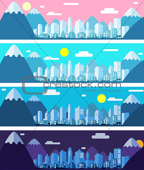 Vector banners of a city landscape in paper material style