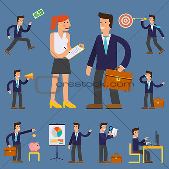 Four Illustrations of Cartoon Character Successful Businessman