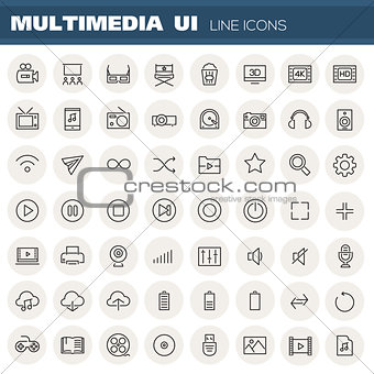 Big multimedia linear icons collection