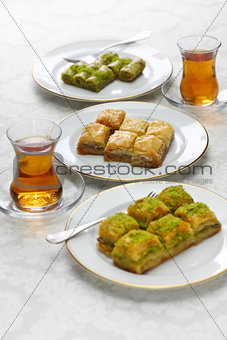 turkish traditional desserts, baklava & tea