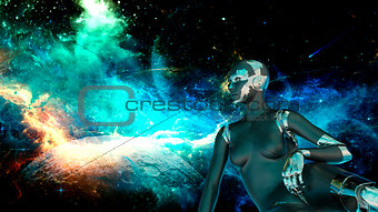 Cyborg Woman - Humanoid looking the space