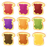 A set of nine sandwiches - chocolate, banana jelly, peanut butter, berries jelly