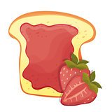 Toasted bread slice of a sandwich red strawberry jam for breakfast