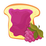 Raspberry jam on toast with jelly. Made in cartoon style.
