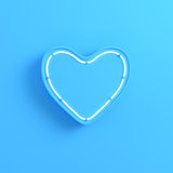 Heart with neon light on bright blue background