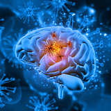 3D medical background with virus cells attacking the brain