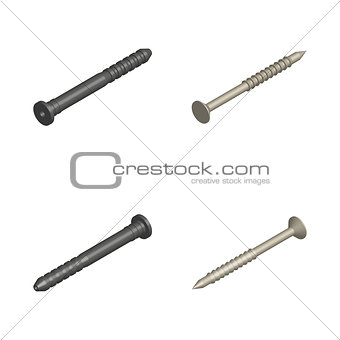 Set of fasteners in 3D, vector illustration.