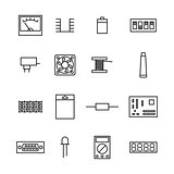 Electronic and radio components from thin line, vector illustration.