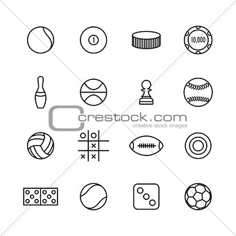 Game and sport icons of thin lines, vector illustration.