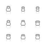 Icons kettlebells of thin lines, vector illustration.