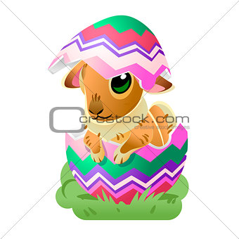 Easter bunny in the egg. Vector cartoon illustration isolated on white background. Cute rabbit character for the holiday design and cards.