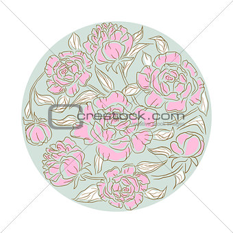 Peonies flower rosette vector isolated composition.