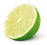 half of green lime citrus fruit isolated on white