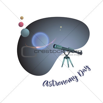 Vector illustration of Astronomy Day.  Telescope and planets.