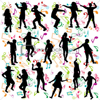 Background with silhouettes of children dancing