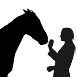Silhouette of girl with horse on white background