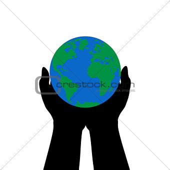 Hands hold earth. Earth Hour.