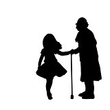 Silhouette girl cares helps grandmother