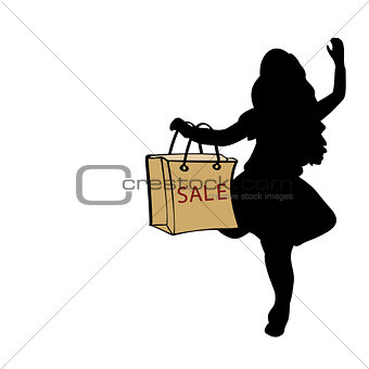 Silhouette girl hold bag sale.