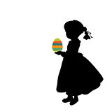 Silhouette girl holds easter egg colorful