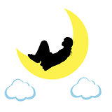 Silhouette girl lies on moon. World Sleep Day