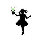 Silhouette girl holds lamp  sprout