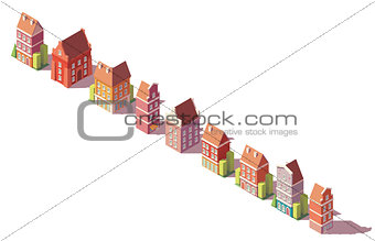 Vector low poly isometric old buildings set