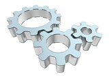 Three 3d gears made of metal and glass