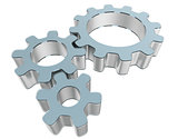 Three 3d gears made of metal and glass