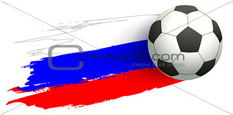 Russia soccer championship 2018. Soccer ball flying and flag russia