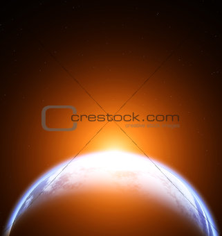 Space scene with Earth on black background with stars