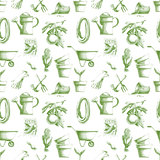 Seamless pattern with hand-drawn gardening elements