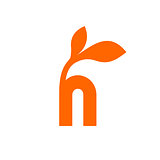 Small orange h letter with 2 leaves on the top