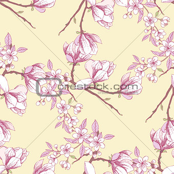 Seamless pattern with magnolia