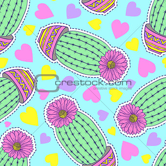 pattern with cactuses and hearts