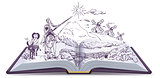 Don Quixote open book vector cartoon illustration