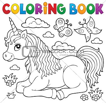 Coloring book lying unicorn theme 1