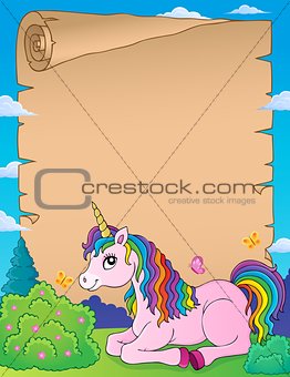 Parchment with lying unicorn theme 1