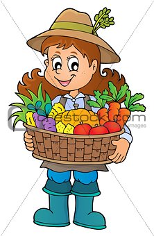 Woman farmer holding harvest theme 1