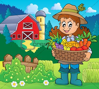 Woman farmer holding harvest theme 2