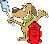 Cartoon Dog Taking a Selfie with a Fire Hydrant