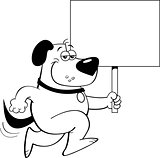 Cartoon Dog Running and Holding a Sign