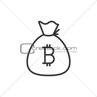 Sack of bitcoin outline icon