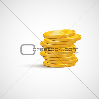 A stack of gold coins isolated on white background