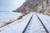 View of Circum-Baikal Railway at winter day time.