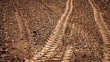 Tractor tracks on the soil